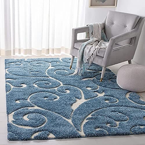 🛒 Carpetify Floral Shaggy Carpet for Living Room, Bedroom, Microfiber, 3x5 Feet Royal Blue/Cream Colour, Area Rug for Bedroom Floor Hall Sofa Dining Center Table Drawing Guest Room Office Kalin Galicha