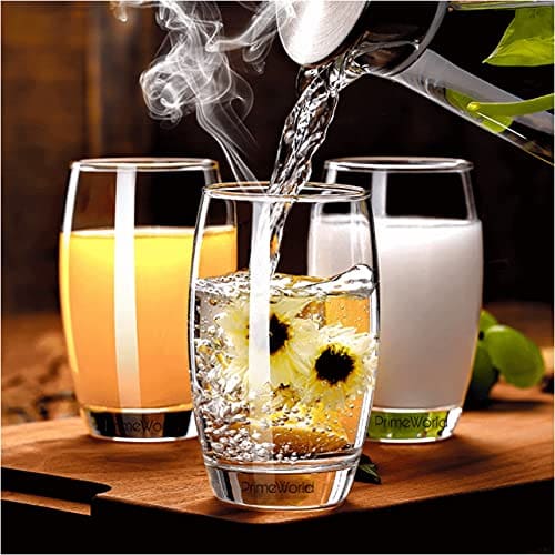 🛒 PrimeWorld European Barrel Plain 300 ml Clear Water Glasses Set of 6 pcs - Tall Drinking Glasses for- Water, Juice, Cold Drink, Mojito, Cocktail, Lead-Free, Perfect for Home, Restaurants and Parties