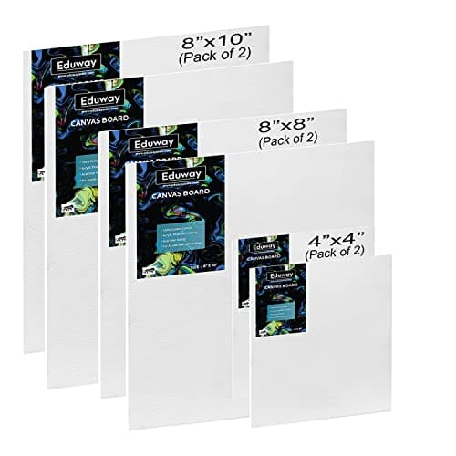 🛒 Eduway® Canvas Board for Painting- (4"x4", 8"x8", 8"x10") 2 pcs each | Premium Quality 7Oz Pre-Primed Cotton Canvas Board for Artists & Beginners | Ideal for Acrylic, Oil, Gouache, Pastels Colors ( Pack of 6) (10x10,20x20, 20x25 cms).