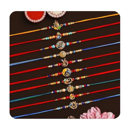 🛒 TONKWALAS Combo of 10 Rakhi Set for Brother With Roli Chawal Best Wishes Greeting Card Rakhi for Brother (Multicolor-2)