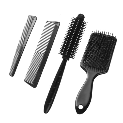 🛒 GITGRNTH 4-Piece Black Hair Brush and Comb Set – Detangling Paddle Brush, Round Brush, Fine & Wide Tooth Combs – Styling Kit for All Hair Types, Women, Men & Kids (4 Comb Set)