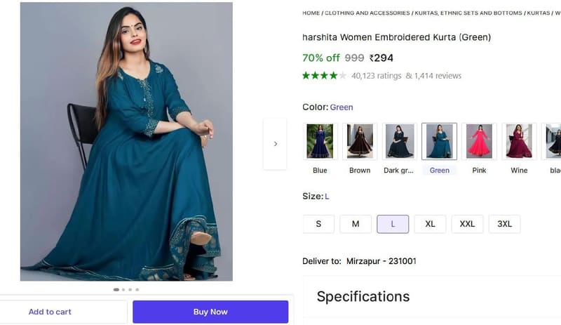🔥  Women's Printed Kurta @ ₹294