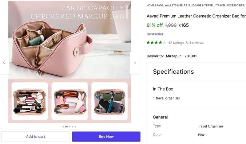🔥  Premium Leather Cosmetic Organizer Bag @ ₹165