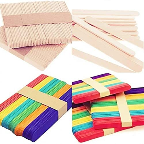 🛒 Eclet 200 Sticks(100 Colored and 100 Plain) Sticks Natural Wooden ice Cream Sticks for School Projects