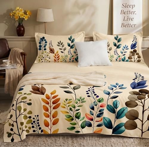 🛒 SANMARINO 300TC Cloud Cotton King Size Bedsheet with 2 Pillow Covers | Super Soft & Breathable | Luxury Floral Pixel Bloom Digital Print Bedding Set | 228x254 cm | Autumn Leaves Blue Mustard