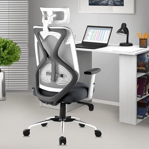 🛒 ASTRIDE Ergofit Ergonomic Office Chair for Home | BIS Certified | 2D Headrest, Adjustable Arms & Lumbar Support | Tilt Lock Mechanism DIY [Grey-White]