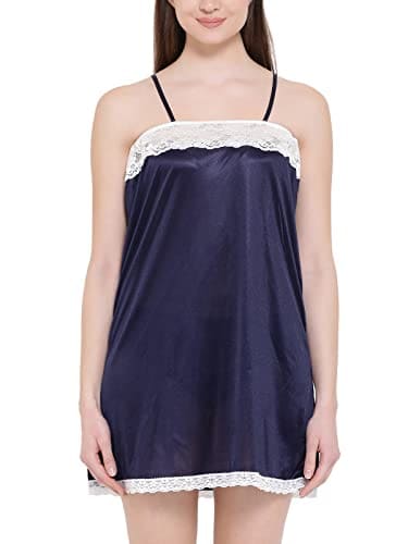 🛒 Clovia Women's Satin Solid Night Slip (Navy Blue, Large)