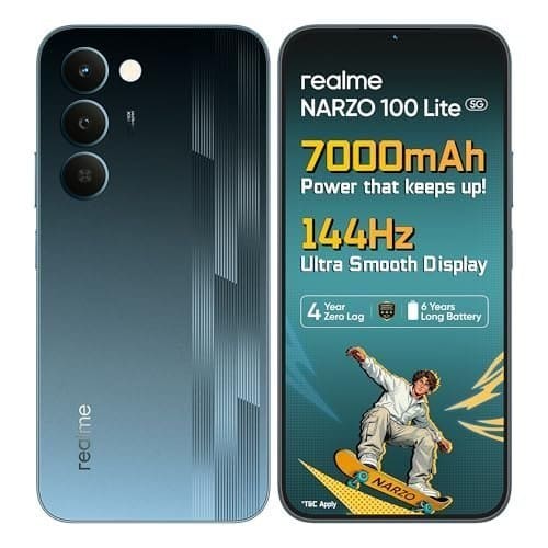 🛒 realme narzo 100 Lite 5G (Thunder Black,6GB+128GB) | 7000mAh Titan Battery | 4 Years, Zero Lag | 144 Hz Ultra Smooth Display | 6 nm Octa-core 5G Chipset | Color Pop Design | VC Cooling