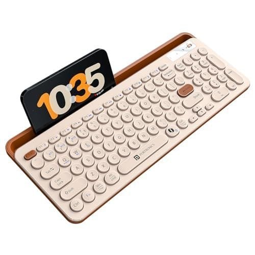 🛒 Portronics Bubble 3.0 Wireless Keyboard with Bluetooth + 2.4 GHz USB Receiver, Rechargeable Battery, Dual Height Adjustment, Multimedia Hotkeys with Numpad, for Laptop, PC, Smartphone, Tablet(Beige)