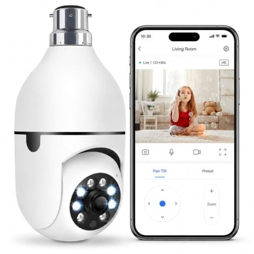 🛒 Guard Well 4Mp WiFi Bulb CCTV Camera for Home Security | 360° Rotation | Color Night Vision | Motion Detection Two-Way Audio | Wireless Light Bulb Camera with Mobile App V380 Pro (Heavy Light Camera)