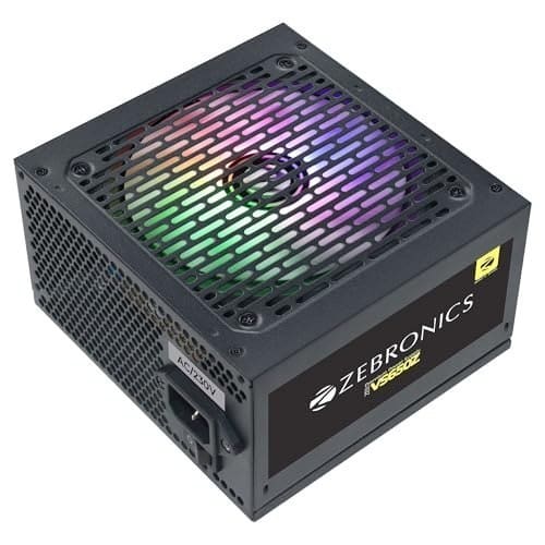 🛒 Zebronics Premium Power Supply, Long Flat Cables, Silent 120mm Fan 12V 45A, 6+2 PCIe, 4+4 CPU, 4 x SATA, 2 x MOLEX, Multicolor LED Light, Built-in Protections (VS650Z)