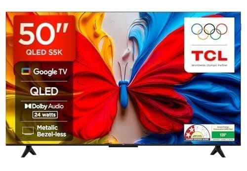 🛒 TCL 126 cm (50 inches) Metallic Bezel-Less, FHD Smart QLED Google TV 50S5K