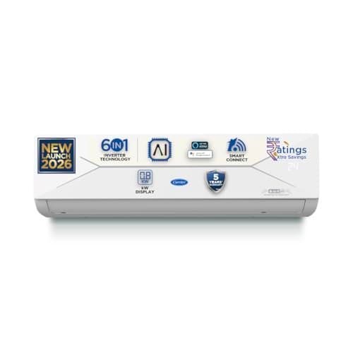 🛒 Carrier 1.5 Ton 3 Star Wi-Fi Smart Flexicool Inverter Split AC (Copper, Convertible 6-in-1 with Wi-Fi with Geo-Fencing, Smart Energy Display, 2026 Model, ESTER EDGE Gxi WiFi-CAI18EE3R36W1, White)