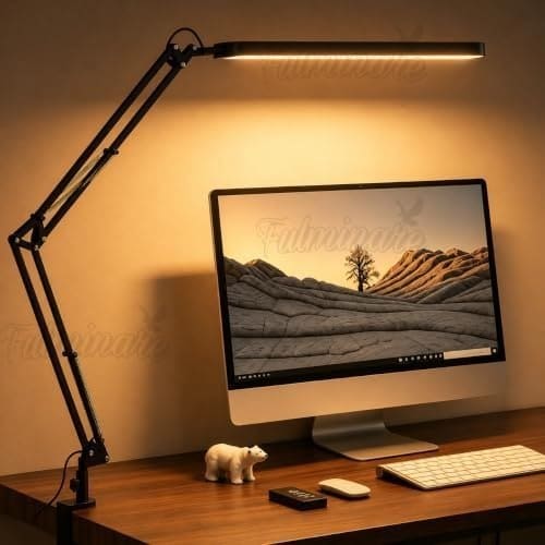 🛒 Fulminare LED Table Lamp for Study Room, Adjustable Arm Desk Lamp, 3 Color Modes, 10-Level Dimmer, Eye Care Reading Light with Clamp, Flicker-Free Warm White Light for Students, Home & Office (King)