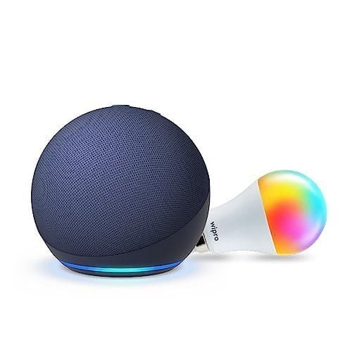 🛒 Amazon Echo Dot (5th Gen, Blue) Combo with Wipro 12W LED Smart Color Bulb