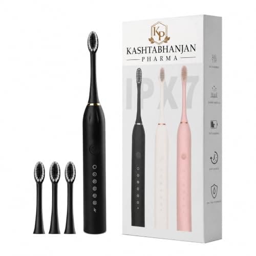 🛒 KASHTHABHANJAN PHARMA® Sonic Electric Toothbrush for Adults & Kids | 5 Cleaning Modes | 34000 Strokes/Min | USB Rechargeable | 4 Brush Heads | Waterproof IPX7 | Deep Cleaning Electric Tooth Brush (Multi)