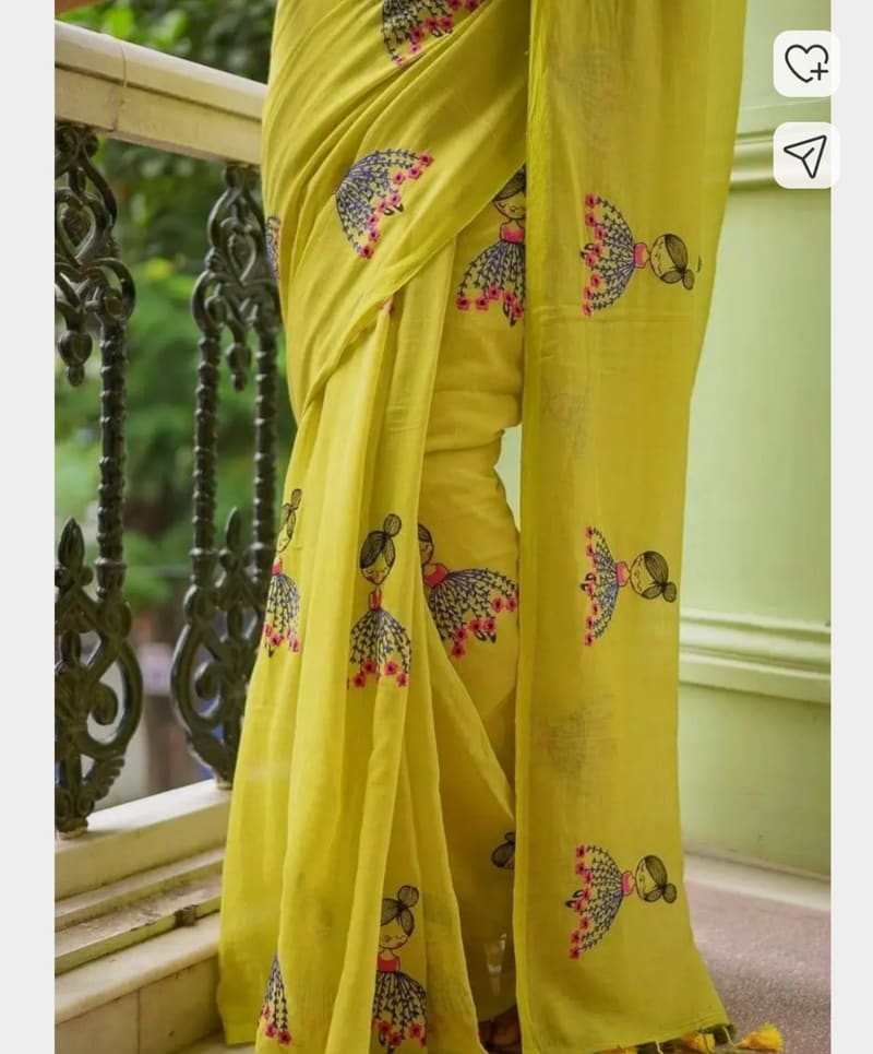 Embroidered, Solid/Plain Handloom Cotton Blend Saree on Flipkart