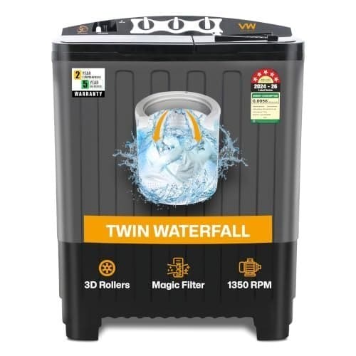 🛒 VW 7.5 kg 5 Star Aqua Spin Semi Automatic Top Load Washing Machine AquaSpin0075P (Black)