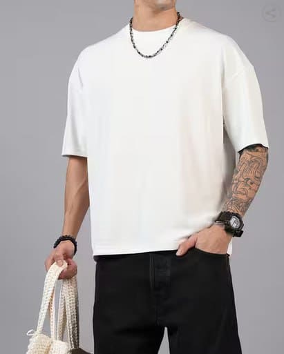 SHEIN Drop Shoulder Textured Relaxed Fit Crew T-Shirt