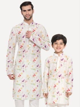 VASTRAMAY Boys Floral Printed Mandarin Collar Cotton Kurta