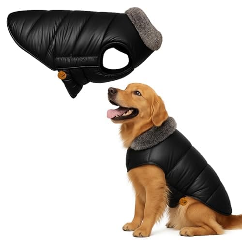 Sage Square Dog Winter Jacket Coat with Fur Collar, Light We...