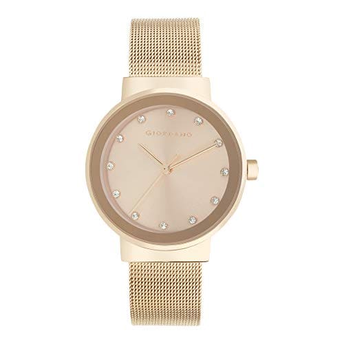 Giordano Analog Watch for Women with Rose Gold Case, Crystal...