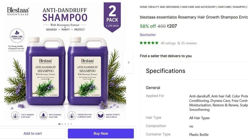 Rosemary Hair Growth Shampoo Enriched with Methi Dana (2 L) @ ₹207