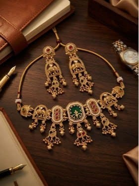 TSF JEWELLERY Gold-Plated Stone-Studded & Beaded Jewellery Set