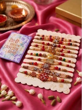 Anouk Set Of 10 Multicolor Designer Thread Rakhi With Roli Chawal Chandan Mishri
