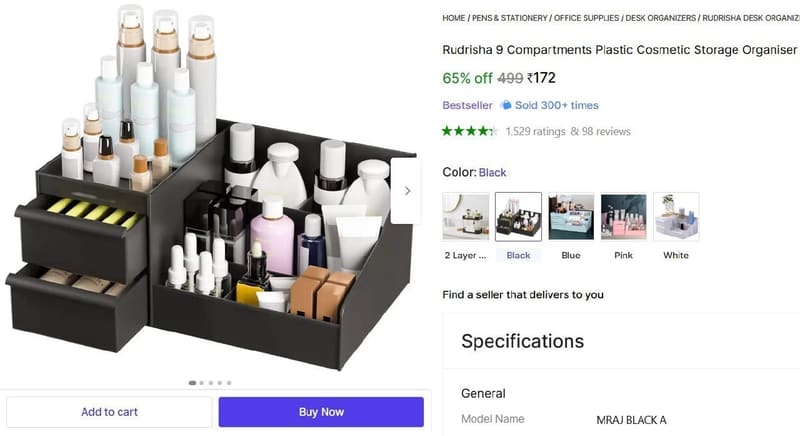 🔥  9 Compartments Plastic Cosmetic Storage Organiser @ ₹172