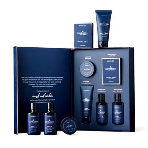 🛒 Kimirica Gift Set For Men's The Gentlemen Experience Set 5in1 Grooming kit for Mens,Boyfriend, Husband & Brother For Anniversary, Birthday & All Ocassions With Goodness of Niacinamide & Hylauronic Acid