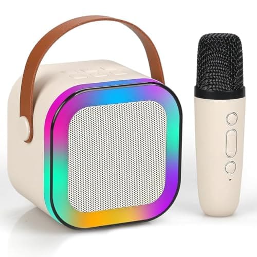 🛒 Rechargeable Wireless Mini Portable Bluetooth Karaoke Machine | Bluetooth Speaker with Microphone & LED Lights - Kids Music Singing Toys for Girl Boy Birthday Gift Ideas (Multi-Color)