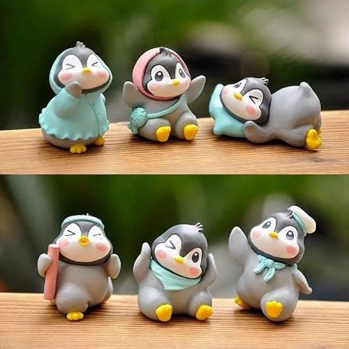 🛒 SATYAM KRAFT 1 Set (6 Pcs) Cute Penguin Miniature Figurines Showpiece | Gift for Him/Her, Return Gift, Home Decor, Table, Car Dashboard, Office Decoration Items (Multicolor)