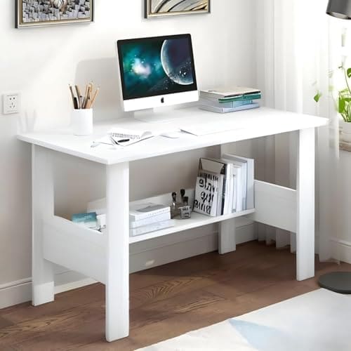 🛒 Callas Engineered Wood Computer Desk with Shelf – Modern Laptop Study Table for Home Office, Workstation & Writing Desk for Students and Professionals (ST-09-White)