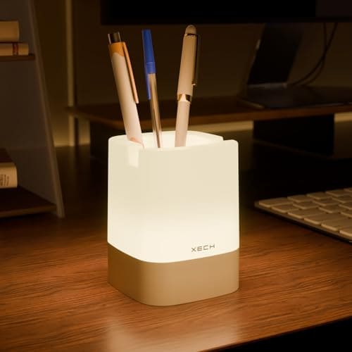 🛒 Xech Pen Stand with Ambient Night Light & Mobile Holder | 3-Colour Ambient Light, Touch Control | Rechargeable Night Lamp for Office, Study & Bedside (Nova)