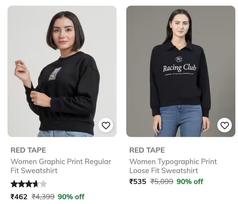 AJIO : Upto 90% Off : Red Tape Clothing.
