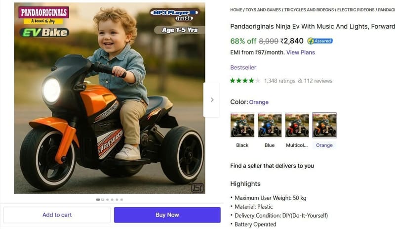 🔥  Battery Operated Ride On (Black) @ ₹2840