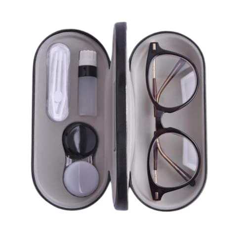 🛒 Everhype Unisex Protective Case for Sunglasses, Spectacles + Contact Lenses | Hard Lens Case | Two Sided Storage with Mirror, Black