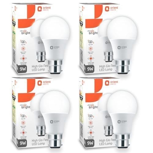 🛒 Orient Electric 9W High Glow LED bulb| 180-degree wide beam angle| Voltage surge protection up to 4 kV| 6500K, Cool White| B22d base| Made in India| Pack of 4