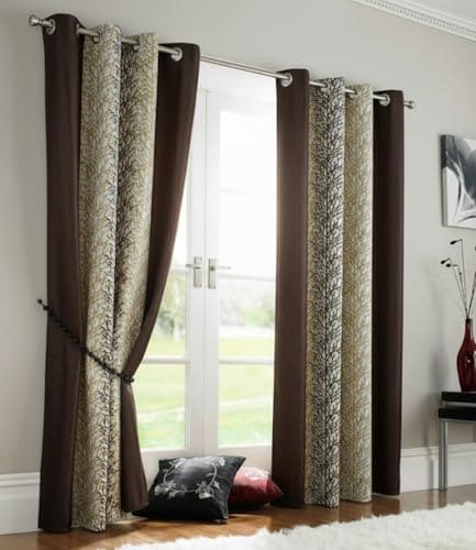 🛒 Home Sizzler Abstract 2 Piece Eyelet Polyester Door Curtain Set - 7ft, Brown