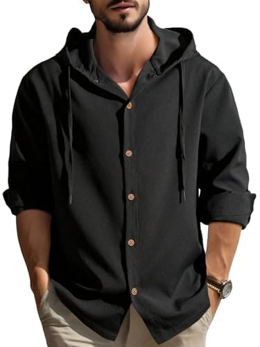 🛒 Noble Monk Men's Relax Fit Hooded Shirt || Casual Wear for Men || Full Sleeve Shirts || Stylish Shirt for Men Black