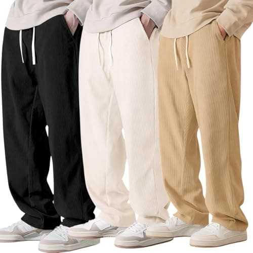 🛒 Preneum Men Mid Rise Poly Cotton Loose Fit Trouser|Korean Style Travel & Lounge Wear with Pockets (Available in Plus Size) (Combo Pack of 3)