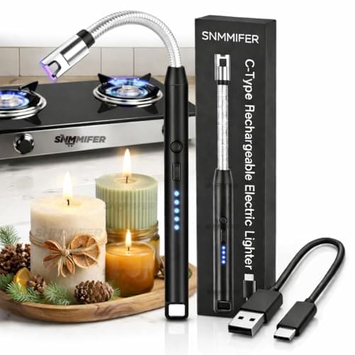 🛒 SNMMIFER Electric Lighter, USB C-Type Rechargeable, 360° Flexible Neck, Windproof, for Kitchen Gas Stove, Candles, Pooja, Black