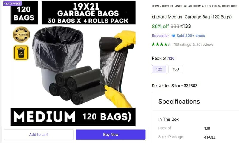 🔥  Medium Garbage Bag (120 Bags) @ ₹133