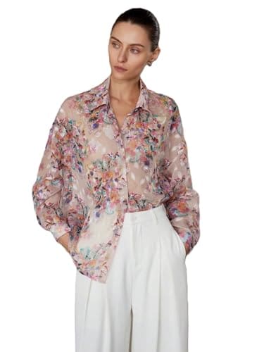 Women Shirt || Women Top ||Floral Print Polo Collar Shirt, C...