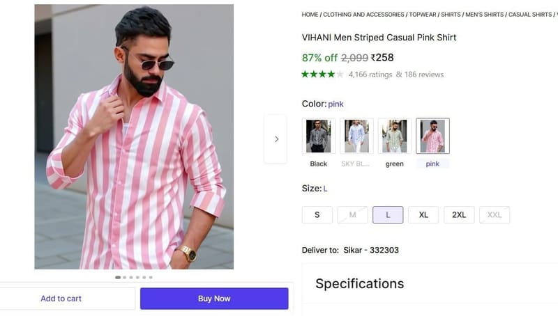 🔥  Men's Striped Casual Shirt @ ₹258