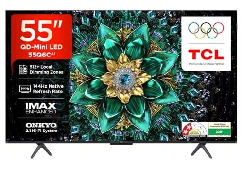 🛒 TCL 139 cm (55 Inches) 4K UHD Smart QD-Mini LED Google TV | 144Hz Refresh Rate | 3GB RAM | 46W Onkyo 2.1 | Upto 512+ Zones| IMAX Enhanced | 55Q6C