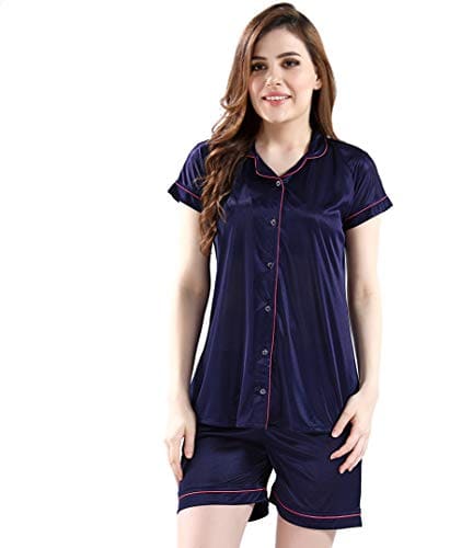 🛒 AV2 Women's Satin Plain/Solid Night Suit Pajama Set Pack Of 1 (1226Exl_Navy_X-Large)