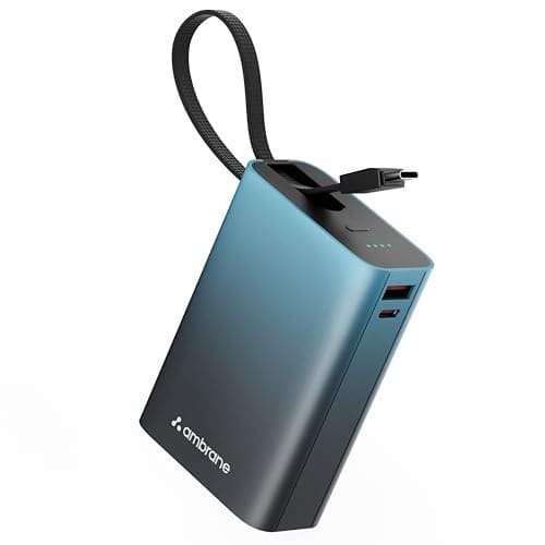 🛒 Ambrane 20000mAh Small Pocket Size Powerbank, Hanging InBuilt Type C Cable, 22.5W Fast Charging, Type C PD & USB Output for iPhone, Android Mobiles & Other Devices (MiniCharge 20, Black-Blue)