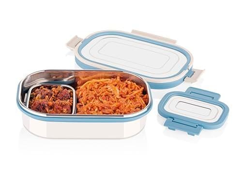🛒 Ritu Big Belly Airtight Lunch Box with Inner Steel Large Container with 200ml Veggie Box| Leak -Proof | BPA -Free | Food Grade | Keeps Food Hot and Fresh for Hours | Ideal for School, Travel & Office